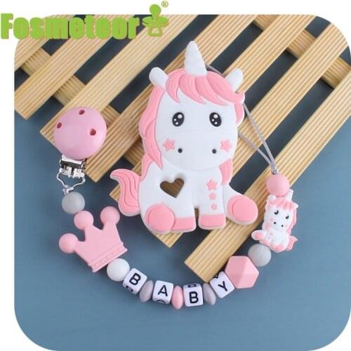 Fosmeteor Baby Newborn Care Gifts Childrens Teething Toys DIY Toy Pacifier Chain without BPA Teether and Pacifier Clip Set