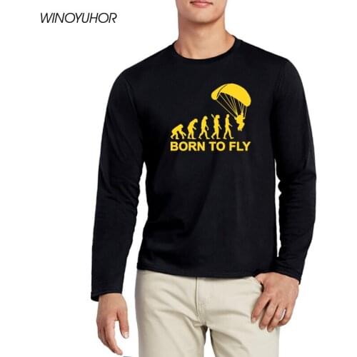 Born To Fly Evolution Of Paragliding Paragliders T Shirt Men Spring Long Sleeve T-shirt Cotton Funny Design Tops Tees