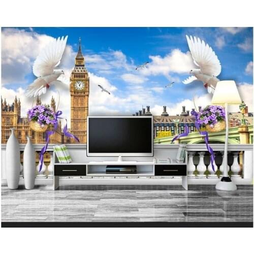 Customized 3d wallpaper 3d TV wall paper murals Dove European TV setting wall scenery wallpaper