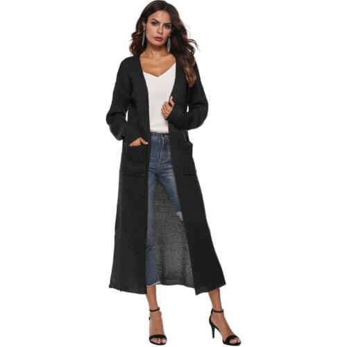 Casual Women Autumn Winter Solid Color Long Sleeve Slit Pockets Warm Cardigan drop shipping wholesale