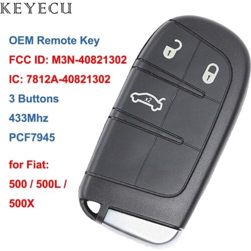 Keyecu OEM Remote Car Key Fob 3 Buttons 433MHz with PCF7945 Chip for Fiat 500 500L 500X FCC ID: M3N-40821302