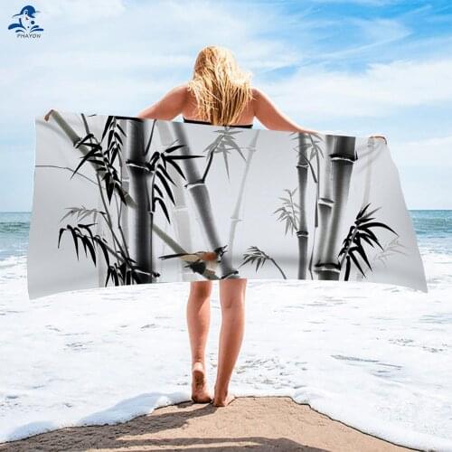 PHAYON Chinese Ink Painting Adult Beach Towel Soft Bamboo Print Bathroom Bath Towels Microfiber Large Camping Travel Beach Mat