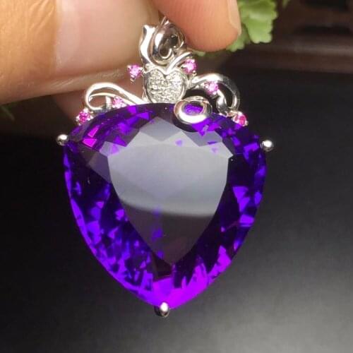 Fine Jewelry Collection g18K PENDANT Real 18K White Gold 100% Natural Uruguay Amethyst Gemstone Pendant Necklace