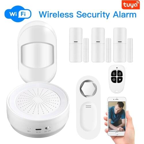 Smart Security WiFi Alarm System Kit, with 120DB Siren,Door/Window Sensor, PIR Motion Sensor, Doorbell Button, Night Light, DIY
