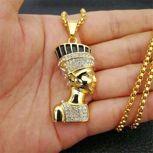 Hip Hop Egyptian Queen Nefertiti Pendant & Necklaces for Women Jewelry Gold Color Stainless Steel Wholesale Jewellery