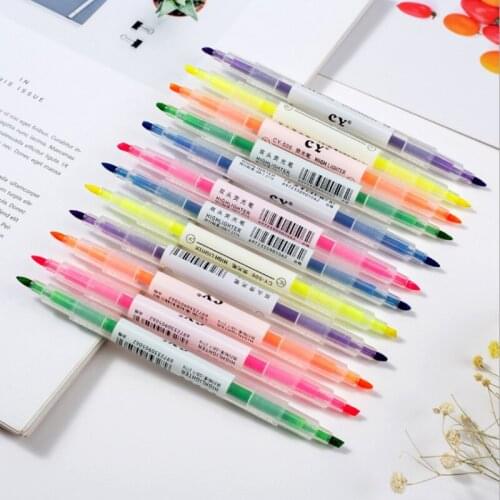 6 Colors/set Double Head Highlighter Pen Candy Color Kids Graffiti Drawing Marker Pens Promotional Gift Kawaii School Stationery