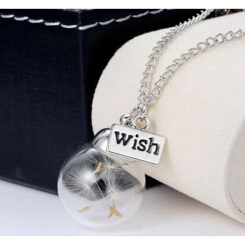 Fashion Glass Ball Dandelion Dried Flower Necklace For Women Kid Silver Color Chain Charm Pendant Wish Jewelry Party Gift Choker