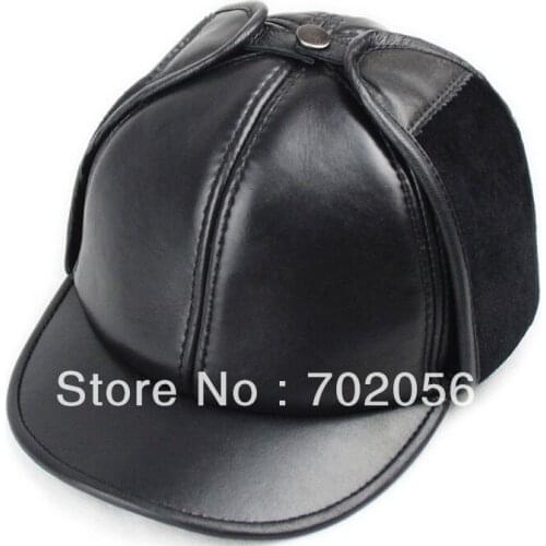 Mens real leather Ball Cap Leather hat Stylish Cap hats 10pcs/lot #3107