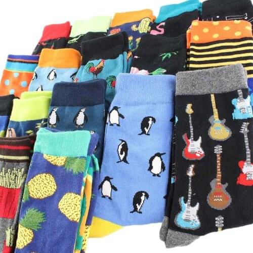 Men Socks Fashion Cartoon Monkey Beer Fish Funny Harajuku Hip Hop Sokken Street Style Happy Casual Skate Cotton Socks Creative