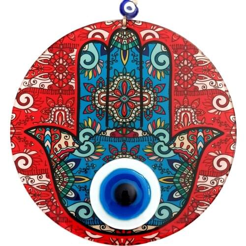 Fusion Glass Abundance Hand 23 x 23 Centimeter Handmade Evil Eye Bead Wall Ornament
