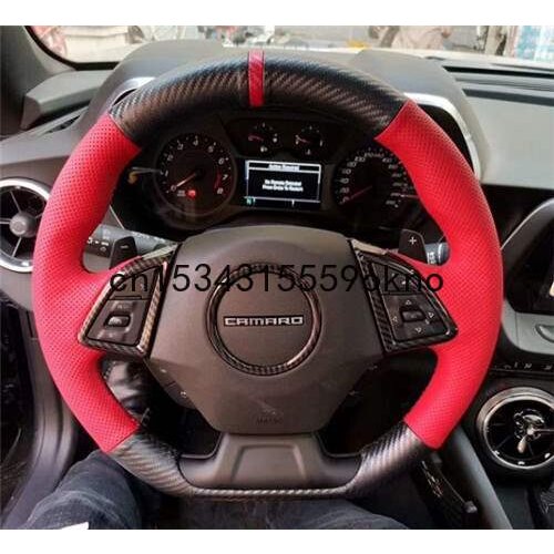 Customized For Chevrolet Camaro DIY Hand Sewn Car Steering Wheel Cover Top Leather Accessories