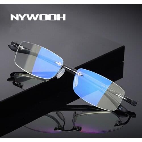 NYWOOH Anti Blue Light Reading Glasses Women Men Rimless Prescription Eyeglasses Hyperopia Eyewear for Ladies Diopter