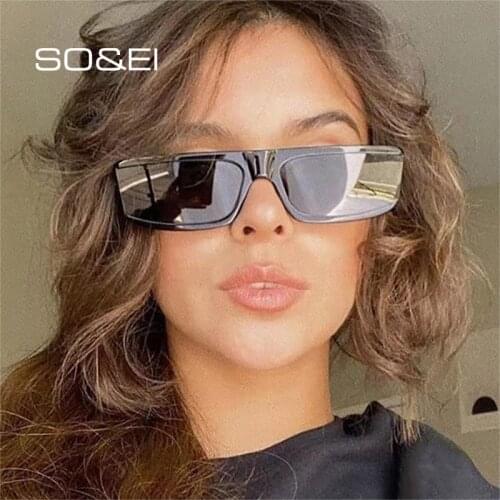 SO&EI Fashion Small Rectangle Sunglasses Women Vintage Brand Designer Clear Tea Blue Eyewear Trending Men Sun Glasses UV400