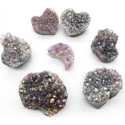 Wholesale natural angel aura crystal heart amethyst moon shaped rocks stone geode cluster for healing
