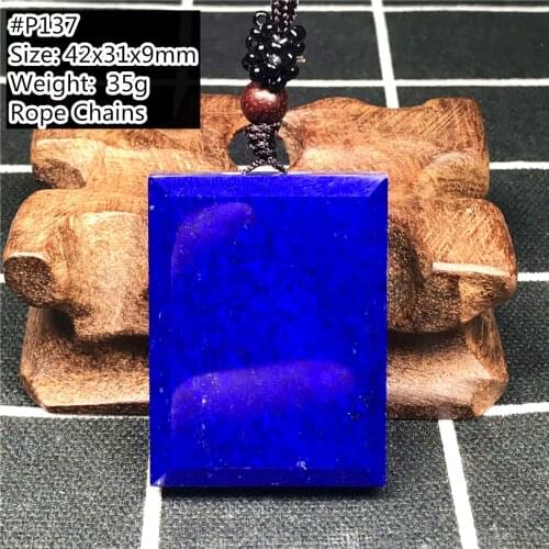 Top Natural Royal Blue Lapis Lazuli Necklace Pendant Jewelry For Woman Men Rectangle Stone 46x21x8mm Beads Adjustable Rope AAAAA