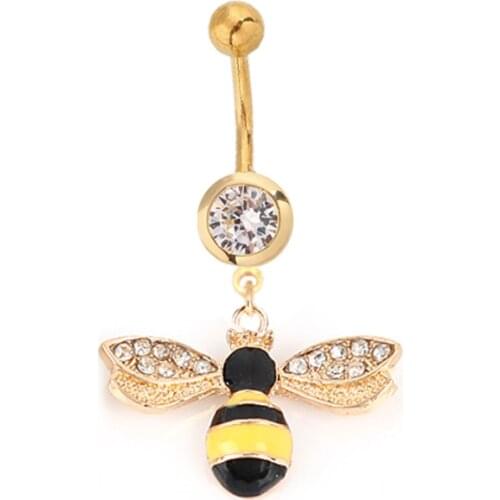 1pc Fashion Surgical Steel Gold Piercing Navel Bee belly button rings Bar Piercing Sexy Body Jewelry for women navel piercing