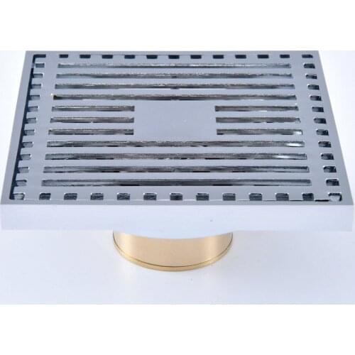 Polished Chrome Brass Carved Flower Pattern Bathroom Shower Drain 4" Square Floor Drain Waste Grates Bathroom Accessory mhr072