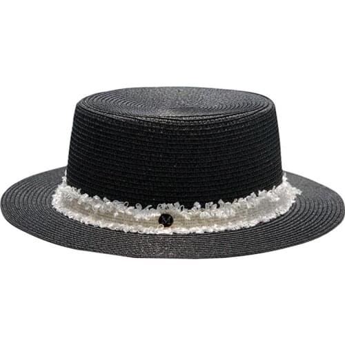 Womens top hat spring and summer black and white classic French retro sun hat outdoor beach straw hat