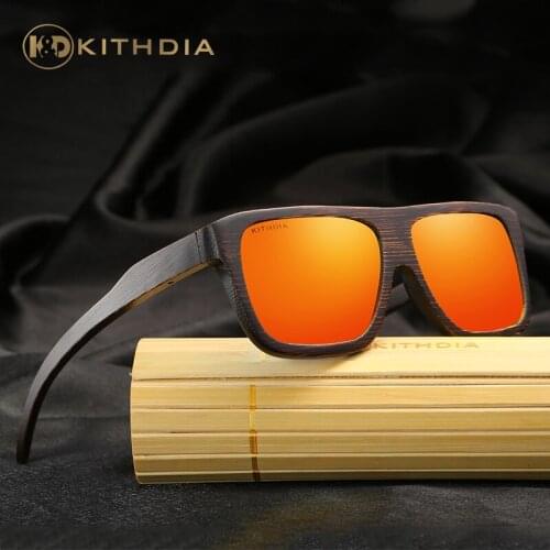 KITHDIA Handmade Flat Top Wooden Sunglasses Polarized Men Women Brand Designer Oversized Sun Glasses Oculos de sol masculino