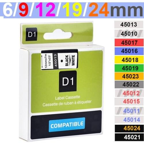 Compatible dymo D1 12mm tapes 45010 45013 40910 40913 43613 43610 ribbon cassette for Dymo label manager LM 160 280 label maker