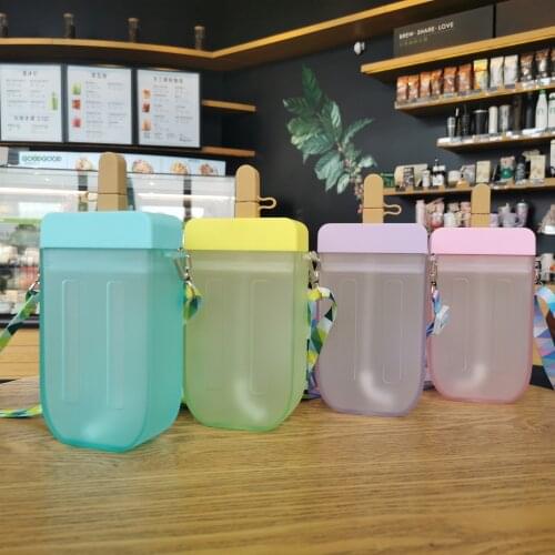 Sweet Ice Cream Sports Water Bottle Plastic Water Bottles Kids Water With Straw Bottle Anti-fall Creative Portable Popsicle Cup