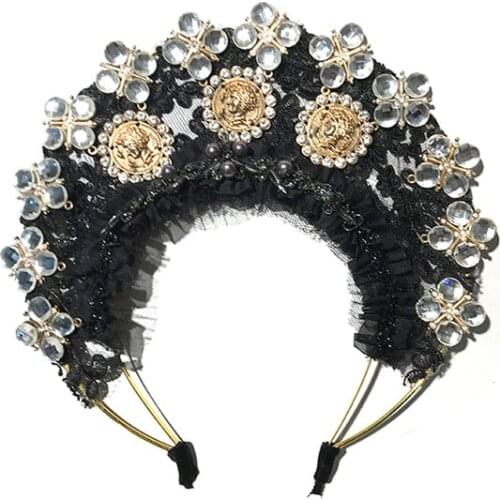Vintage 1980’s Style Halo Goddess Headpiece Gothic Lolita Crystal Headdress Headband Hair Accessory