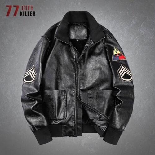 Military PU Leather Jacket Mens Autumn Winter Fleece Thicken Casual Coats Male Outdoor MA1 Bomber Tactical Vintage Cargo Jackets
