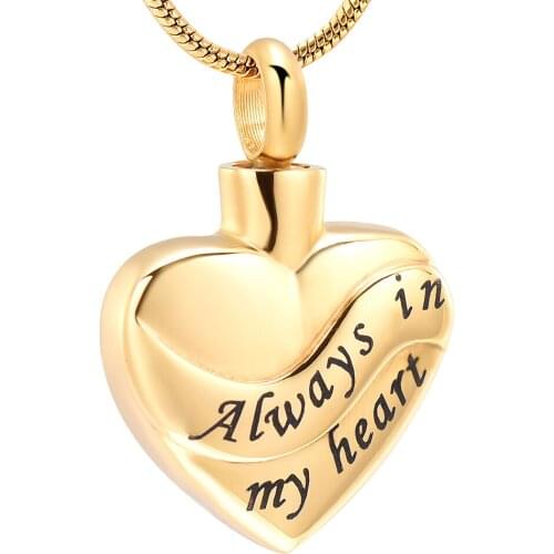 Golden Heart Cremation Memorial Urn Necklace Stainless Steel Always In My Heart Engraved Keepsake Pendant Jewelry for Women Men