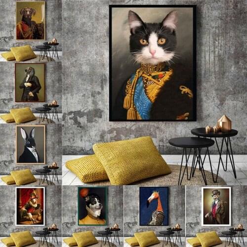 Funny Retro Style Animal Canvas Painting Deer Cat and Dog Portrait Posters Prints Mural Living Room Decoration Painting Cuadros