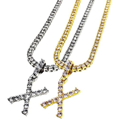 Fashion 26 Letters A-Z Initial Alphabet Pendant Necklace 1 Row Tennis Gold Chain Punk Hip-Hop Choker Chain Jewelry Gift