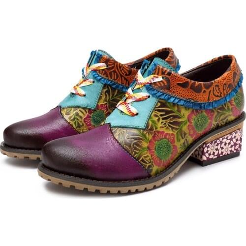 2020 Womens Bohemian Ankle Booties Fashion Lace Up Nation Shoes Round Toe Low Heel Shoes Casual Genuine Leather Bullock Shoes