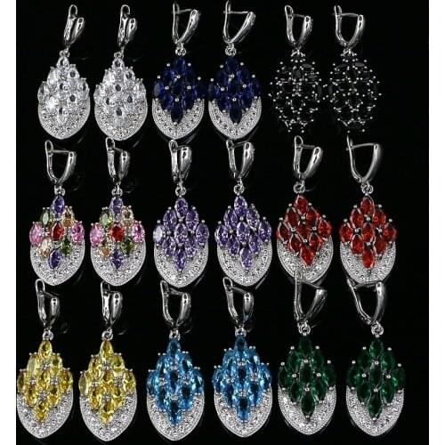 Anchor Shape Dangle Drop Long Cubic Zirconia Red Purple Crystal Earrings for Women Silver 925 Fashion Jewelry Accessories