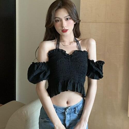 BETHQUENOY Lace Halter Top Women Poleras Mujer Camisetas Short Fit Shirts Woman Sexy Clothes Summer Ladies Tops Chemise Femme