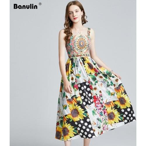 2021 Summer Runway Floral Print Spaghetti Strap Dress Sexy Strapless Sunflower Flower Overall Women Beach Boho Sundresss