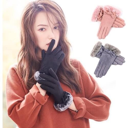 Winter Female Warm Gloves Thick Suede Mittens Ladies Touch Screen Gloves Windproof Warm Gloves For Outdoor Cycling Skiing