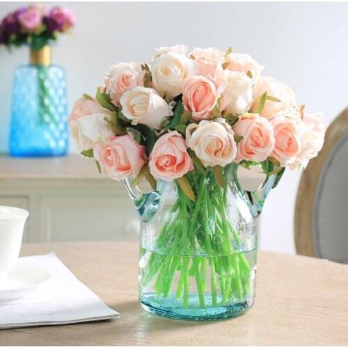 12 heads/bundle Artificial Rose Flower bride Bouquet Bride Wedding decorative flowers for Home Decoration Party Supplies Flores