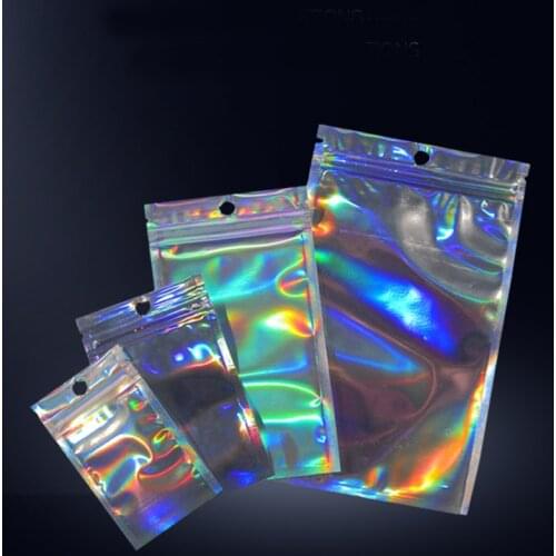 20pcs/lot Laser Ziplock Jewelry Bags Opp Bag Iridescent Aluminum Foil Necklace Bracelet Ring Zipper Storage Pouches