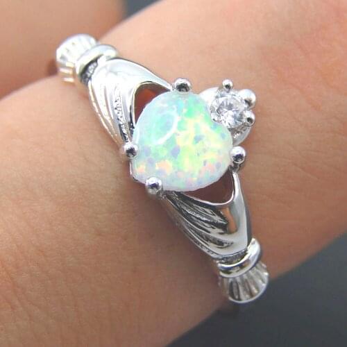 2017 Mom Jewelry 100% 925 Sterling Silver Ring Opal Ring White Opal Heart Ring Engagement Jewelry Love ring Size 5/6/7/8/9/10/11