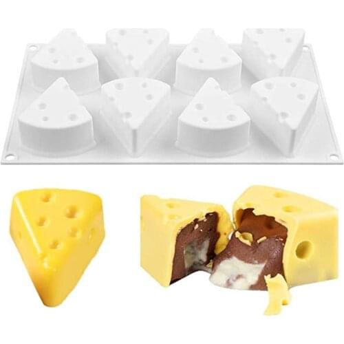 3D Silicone Mold Cheese Shape 8 Cavity Cake Baking Moulds Triangle DIY Chocolate Pudding Soap Mold Non Stick White 10pcs/lot