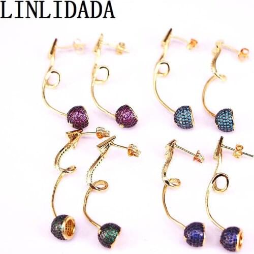5Pairs,Fashion Jewelry gold filled colorful cz paved Arrow Earrings CZ Micro Pave Ball Women Stud Earrings