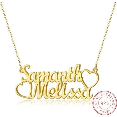 AurolaCo 925 Sterling Silver Name Necklace Custom Name Necklaces with Heart Personality Letter Choker Necklaces for Women Gifts