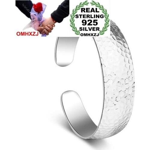 OMHXZJ Wholesale Simple Fashion For Woman Child Gift Flower Bud Striped 925 Sterling Silver Bracelet Bangle Open Adjustable SZ68