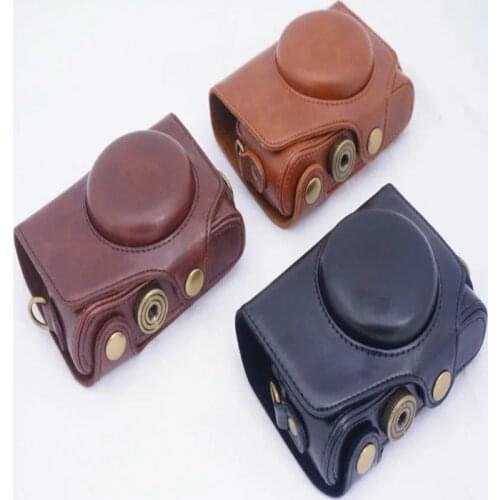 Black Brown PU Camera Case Bag Cover For Canon PowerShot SX720 HS SX720HS SX720 Protective Pouch+Shoulder Strap