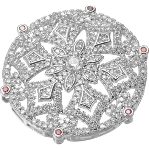 Diameter 32mm Round Copper Zircon Necklace Connectors Ring Blanks Jewelry Making Stud Earring Findings