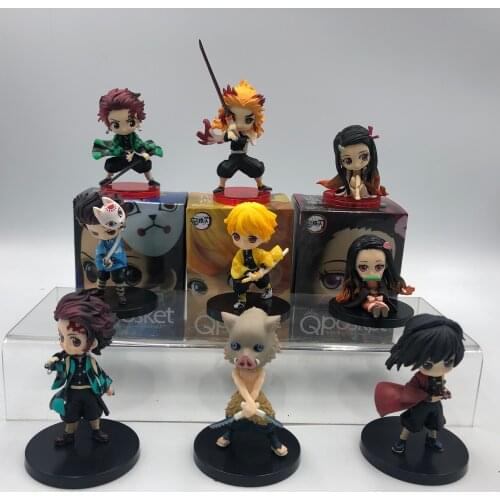 Anime Demon Slayer Kimetsu No Yaiba Figure Stand Version Q Posket Kamado Tanjirou Kamado Nezuko Agatsuma Figure Toy 3pcs/set