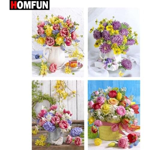 HOMFUN 5D Diamond Pattern Rhinestone Needlework Diy Diamond Painting Cross Stitch "Vase bouquet" Diamond Embroidery