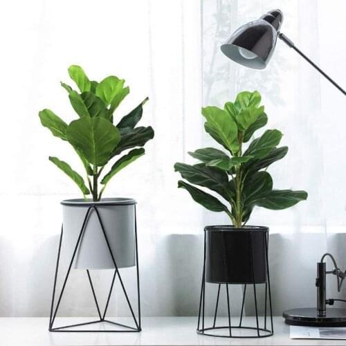 NHBR 2Pcs Artificial Fiddle Leaf Fig Tree Faux Plants Ficus Bush Greenery for Wedding Courtyard Outdoor Decoration 19.6 Inch