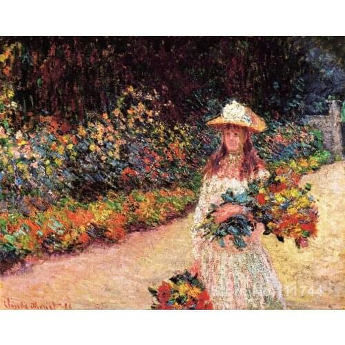 Paintings for living room Young Girl in the Garden at Giverny by Claude Monet Home art High quality Hand painted