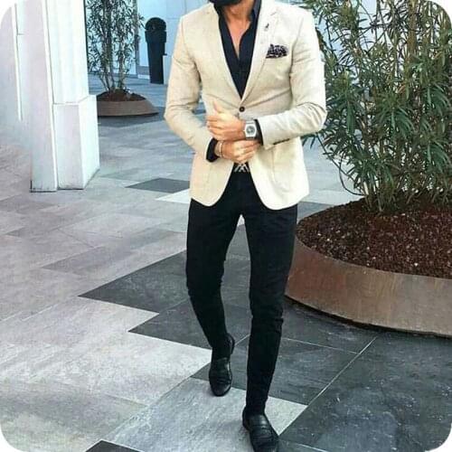 Ivory Prom Suits Men Suits Groom Wedding Tuxedos Costume Homme Maraige Evening Party 2Piece Slim Fit Terno Masculino Man Blazer