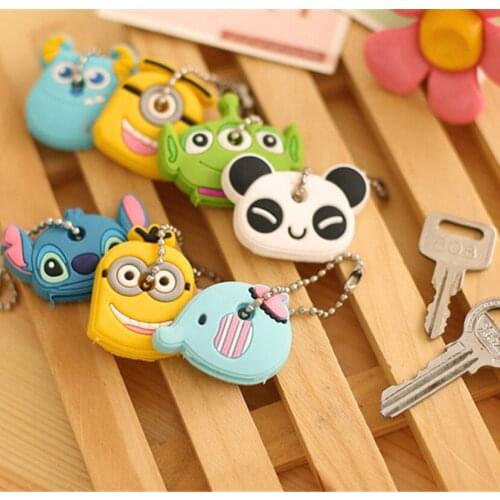 Sale Hot 2pc Cute Creative Cartoon Key Holder Silicone Soft Keychain Ornament Pendant Dust-proof Protective key Case Cover